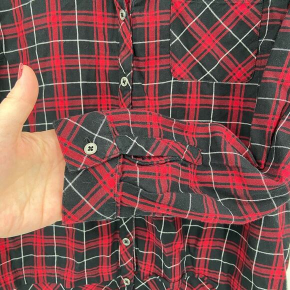 J. Jill Tunic Blouse Top Women's Size M Red Black Plaid Black Button Up - Picture 4 of 9